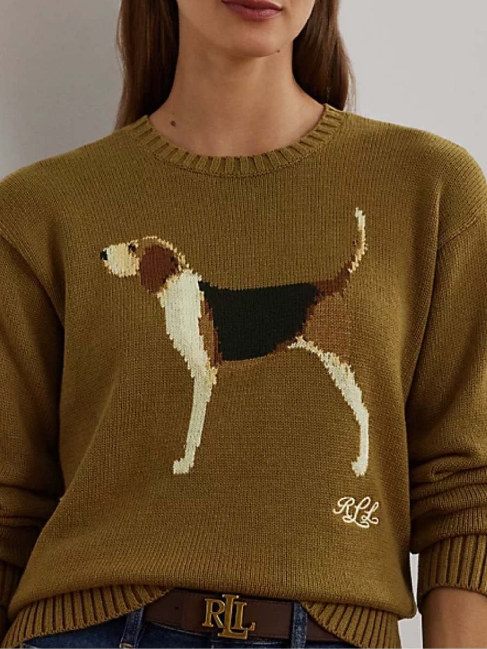 Ralph Lauren Beagle Dog Intarsia Sweater NWT Brown Womens Size XXS